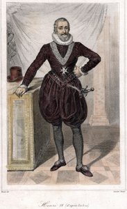 Ganzkörperporträt von Henri IV (1553 - 1610) mit einem Schwert.