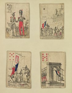 Vier Spielkarten zur Erinnerung an die Helden des Juli 1830, 1831 von French School