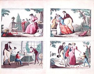Vier Szenen, die elterliche Pflichten darstellen, frühes 19. Jahrhundert