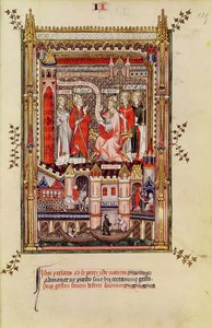 St. Saintin und St. Antonin, die aufgefordert werden, die Geschichte des Lebens von St. Denis zu schreiben, aus Vie de St. Denis, 1317