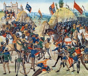 Schlacht von Crecy aus dem Hundertjährigen Krieg, aus Froissarts Chronik, 24. August 1346 von French School