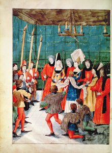 Die Königin überreicht den Preis für ein Turnier, aus Livre des Tournois de René d