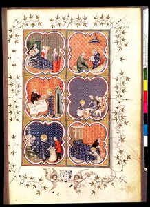 Sechs Szenen aus dem Leben von Saint Louis (1215-70), aus den Grandes Chroniques de France, 1375-79 von French School