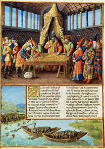 Bayezid I. empfängt das Lösegeld, aus Passages faits Outremer, geschrieben von Sebastien Mamerot, ca. 1490