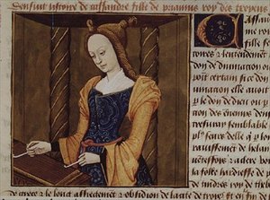 Fr 599 f.29 Kassandra spielt eine Zither, aus `Des Cleres et Nobles Femmes`