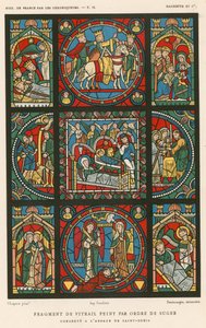 Fragment eines bemalten Glasfensters auf Befehl von Suger von French School