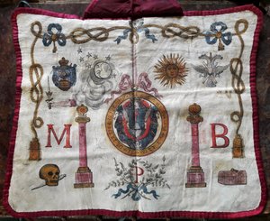 Freimaurerei: Meisterschurz aus Leder mit Symbolen und Emblemen der Freimaurer von French School