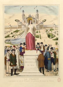 Frankreich krönt die Künste und die Industrie mit Lorbeerkränzen auf der Weltausstellung von 1878 in Paris von French School