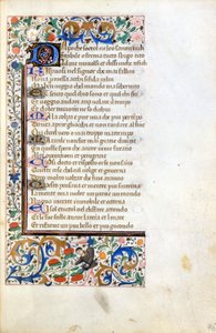 Francesco Petrarca (Petrarca): Incipit aus einem illuminierten Manuskript der französischen Schule des 14. Jahrhunderts. Städtische Bibliothek von Rimini. von French School