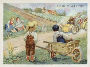 Französische Kinder beobachten schnelles Auto von French School