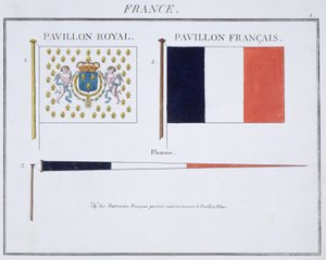 Französische Flaggen, aus einem französischen Flaggenbuch, ca. 1819