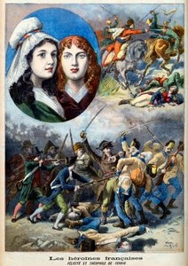 Französische Revolution - Die französischen Heldinnen: die Schwestern Félicité (1770-1841) und Théophile (1775-1819) von Fernig, die 1792 als Männer verkleidet gegen die Österreicher kämpften - Illustration aus 
