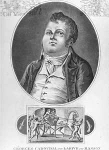 Französische Revolution: Georges Cadoudal (genannt Larive, genannt Masson), ein französischer Verschwörer, der einer der Anführer der Chouans war und zwei Anschläge gegen Bonaparte organisierte, wurde am 25. Juni 1804 hingerichtet - Gravur, Sammlung Museum von French School