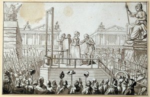 Französische Revolution: Königin Marie-Antoinette (1755-1793) auf dem Schafott im Oktober 1793. Zeichnung mit anonymer schwarzer Tinte. 1793. Paris, Louvre Museum von French School