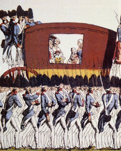 Französische Revolution: Rückkehr der königlichen Familie nach Paris am 25. Juni 1791 nach der Verhaftung in Varennes am 20. und 21. Juni 1791. Eau-forte coloriee anonym 1791