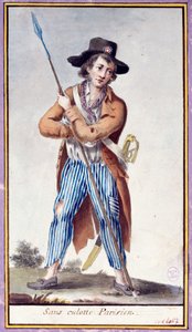 Französische Revolution: die Pariserin ohne Höschen hat die Spieße. Anonymer Druck um 1789. Paris, Musée Carnavalet
