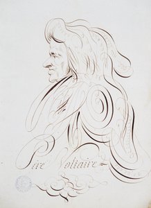 Französische Kalligraphie: Porträt von Vater Voltaire von Bernard de Paris um 1780. Historische Bibliothek der Stadt Paris von French School