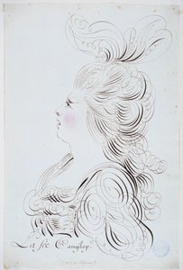 Französische Kalligraphie: Porträt der Prinzessin von Polignac im Profil, mit Aquarell verstärkt von Bernard de Paris um 1780. Historische Bibliothek der Stadt Paris.