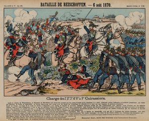 Französische Kürassiere greifen preußische Infanterie in der Schlacht von Reichshoffen an, Deutsch-Französischer Krieg, 6. August 1870 von French School