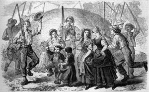 Französischer Brauch: Lieder und Tänze der Bauern um die letzte Buchweizengarabe der Ernte. Condé-sur-Noireau, Calvados von French School