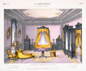 Französisches Design für ein Schlafzimmer im neogriechischen Stil aus dem Le Garde-Meuble Musterbuch, veröffentlicht von D Guillard, Paris von French School