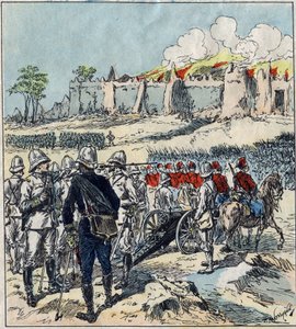 Französische Expedition nach Dahomey (heutiges Benin). General Dodds formiert seine Angriffskolonnen vor Abomey von French School