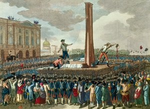 Französische Revolution: Hinrichtung von König Ludwig XVI. (1754-1793) durch die Guillotine, der Henker präsentiert seinen abgetrennten Kopf. Gravur nach einer Zeichnung von Fious. 18. Jahrhundert. Paris, Musee Carnavalet von French School