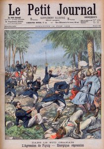 Französische Soldaten greifen marokkanische Banditen an, die ihre Interessen im Süd-Oranais, Algerien, in der Oase Figuig, Marokko, bedrohen - Periode des französischen Protektorats. L