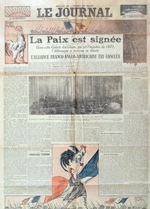 Titelseite von Le Journal zur Feier der Unterzeichnung des Vertrags von Versailles am 28. Juni 1919, 29. Juni 1919 von French School