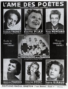 Titelseite der Partitur des Liedes LAme des Poetes mit Text und Musik von Charles Trenet, veröffentlicht in Paris von Editions Raoul Breton von French School