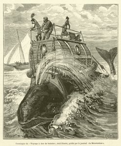 Frontispiz der Reise auf dem Rücken eines Wals, illustrierter Bericht, veröffentlicht von der Zeitung La Récréation von French School