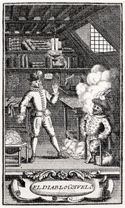 Frontispiz von Dubercelle für "The Devil upon Two Sticks", um 1787