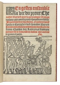 Frontispiz aus "Les gestes ensemble la vie du preux Chevalier Bayard avec la genealogie", von Symphorien Champier