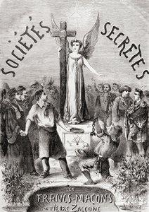 Frontispiz aus Societes Secretes, les Francs Macons, veröffentlicht um 1867 von French School