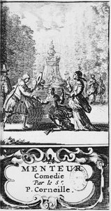 Frontispiz von Le Menteur von Pierre Corneille (1606-84), veröffentlicht 1664, Amsterdam