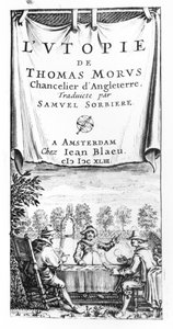 Frontispiz von Die Utopia von Thomas More (1478-1535), Kanzler von England, übersetzt von Samuel Sorbiere, veröffentlicht von Jan Blaeu (gest. 1673) in Amsterdam, 1643
