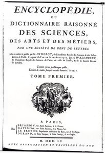Frontispiz zur Enzyklopädie der Wissenschaft, Kunst und Technik von Denis Diderot (1713-84), veröffentlicht in Paris, 1751