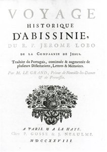 Frontispiz zur französischen Übersetzung von Voyage to Abyssinia von Jeronimo Lobo, veröffentlicht 1728