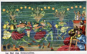 Futuredays: Eine Vision des 19. Jahrhunderts vom Jahr 2000 - Serie „Im Jahr 2000“: Der Ball der Frösche (unter dem Meer). Chromolithographie von Villemard von French School