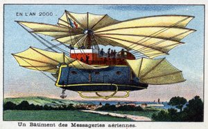 Futuredays: Eine Vision des 19. Jahrhunderts vom Jahr 2000 - Serie „Im Jahr 2000“: Ein Gebäude der Luftpost - Chromolithographie von Villemard