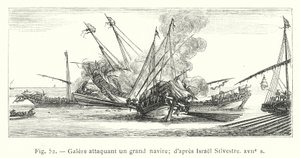 Galeere greift ein großes Schiff an; nach Israel Silvestre, 17. Jahrhundert von French School