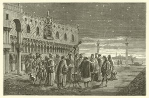 Galileo zeigt den Senatoren von Venedig die Satelliten des Jupiter (Stich) von French School