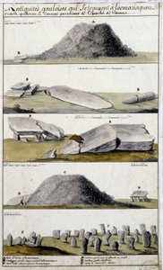 Gallische Antiquitäten in Locmaziaquev, Crach, Quiberon und Carnac, Pfarreien des Bistums Vannes - in „Historische, topographische und natürliche Beschreibung der Bretagne“ von Robien von French School