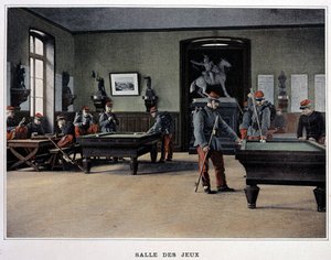 Spielzimmer: Soldaten spielen Billard und - in „Militärisches Album - Infanterie“ von French School