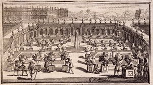 Gärtner arbeiten in einem Orangenhain, aus Le Parfait Jardinier, ou Instruction pour les Jardins Fruitiers et Potager, von Jean de la Quintinye, veröffentlicht 1695