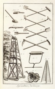 Gartengeräte und eine mobile Schnittplattform, aus der Encyclopedie des Sciences et Metiers von Denis Diderot (1713-84) veröffentlicht ca. 1770 von French School