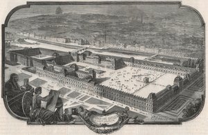 Gesamtansicht des Palais du Louvre und der Tuilerien im Jahr 1852 - Gravur in „Tableau-de-Paris“ von Edmond Texier 1852