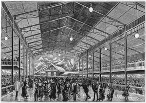 Gesamtansicht der künstlichen Eislaufbahn „Le Pôle Nord“ in der Rue de Clichy in Paris im Jahr 1892. von French School
