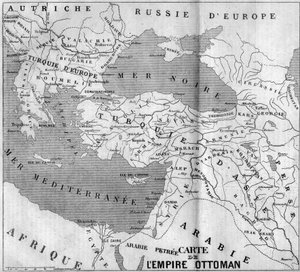 Geografische Karte des Osmanischen Reiches im Jahr 1860. Gravur in "Le Monde Illustré" Nr. 173 vom 4. August 1860.