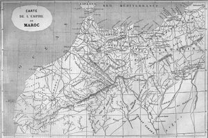 Geografische Karte des Reiches Marokko im Jahr 859. Gravur in „Le Monde Illustré“ Nr. 129 vom 1. Oktober 1859. von French School